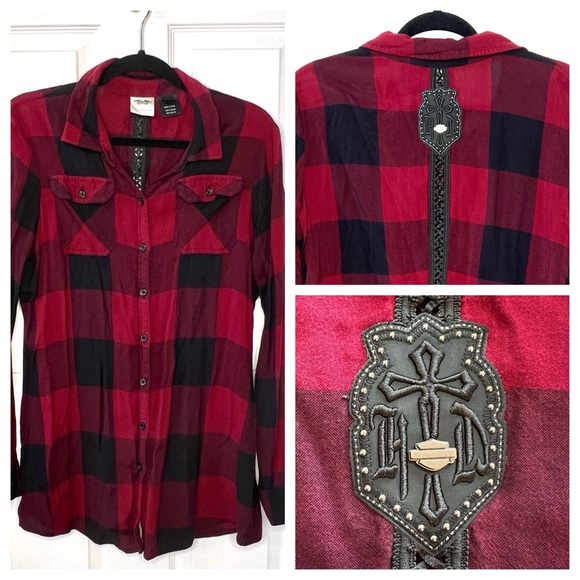 ⭐️ Harley Davidson Buffalo Plaid Flannel Long Sleeve Button Down Shirt LARGE - Picture 1 of 16